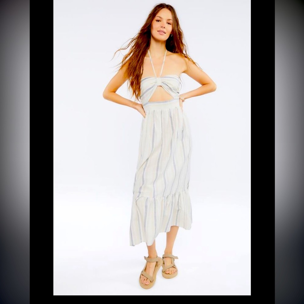 Striped Linen-Blend Midi Dress